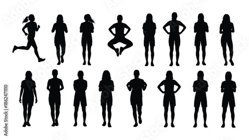 Silhouettes of people engaged in various physical activities and poses