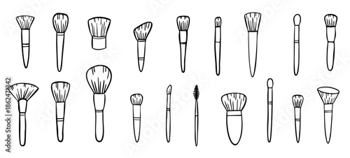 makeup brush doodle vector set – cosmetic beauty line art illustration
