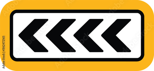 Yellow bordered sign with four black left arrows on white background