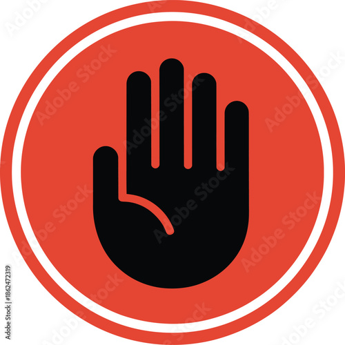 Red circle with black hand gesture symbol in the center