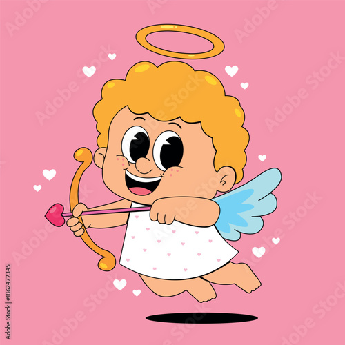 Cartoon Cupid with Bow and Arrow for Valentine's Day