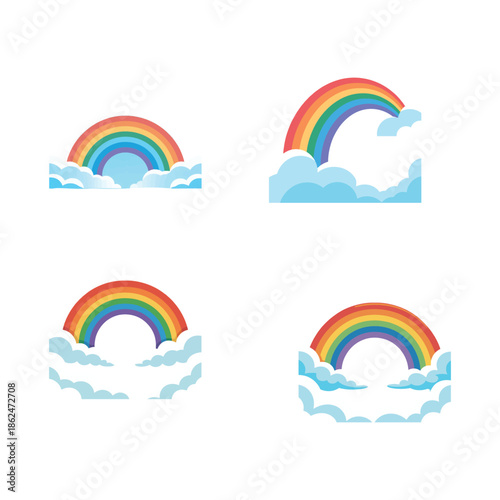 Dynamic Rainbow Arc Design with Multicolor Bands and Scattered Clouds for Digital Art
