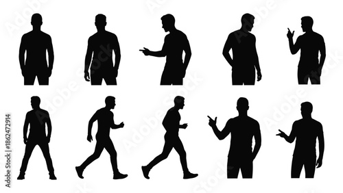 Collection of black silhouette figures depicting various human poses and actions
