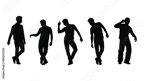 Silhouette series depicting men in various walking and gesturing poses