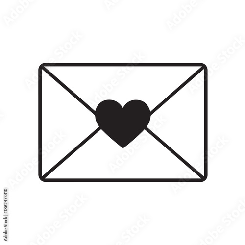 Simple vector illustration of an electronic email envelope with a love icon placed at the center, designed using clean lines and minimal style to express digital affection clearly.