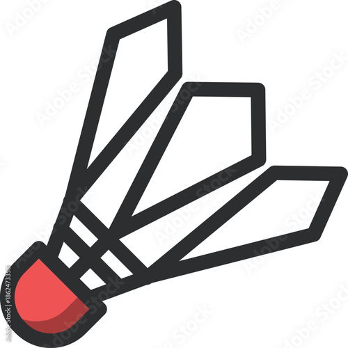 Simple and stylized icon of a shuttlecock on a white background, representing badminton and racket sports
