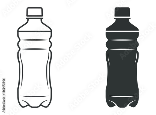 Plastic Bottle Black Icon Set, Including Flat Style Vector Illustrations, Beverage and Packaging Icons, Recycling Symbols, Vector Graphics