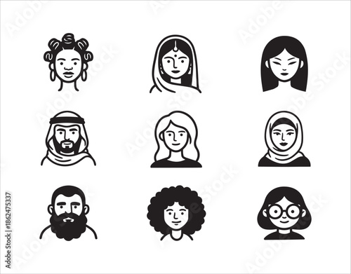 Hand Drawn Diverse People Avatar Icons Set for User Profiles