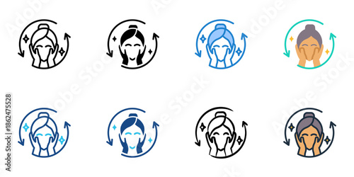 Skincare routine icons set multiple style collection. Editable stroke 
