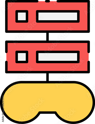 Digital network server racks and virtual reality headset conceptual graphic