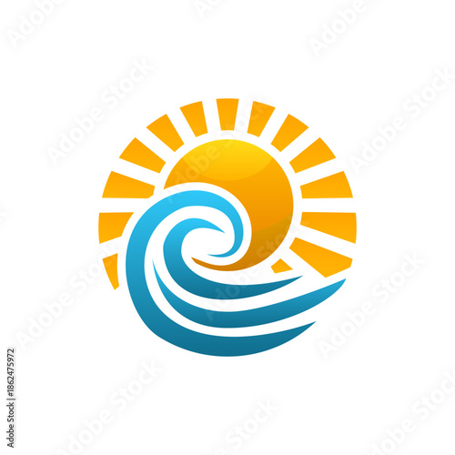 Stylized Sun and Ocean Wave Logo