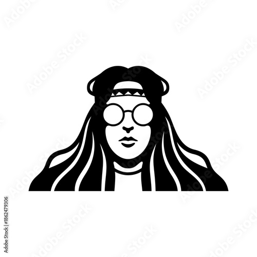 Hippie Woman Portrait Illustration Vector

