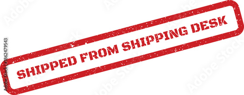 Distressed red rubber stamp graphic indicating product dispatch originating directly from a dedicated shipping desk area