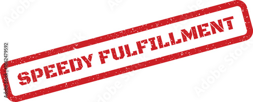 Distressed red rubber stamp illustration representing quick order processing and efficient customer requirement completion