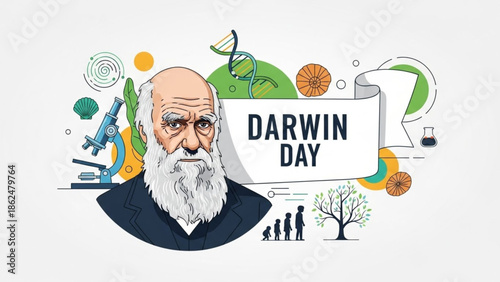 Darwin Day Science and Evolution Concept Vector Illustration