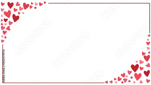 Valentine's day themed frame with red hearts on white background for love and romance greeting cards or invitations