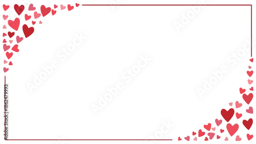 Valentine's day themed frame with red hearts on white background for love and romance greeting cards or invitations