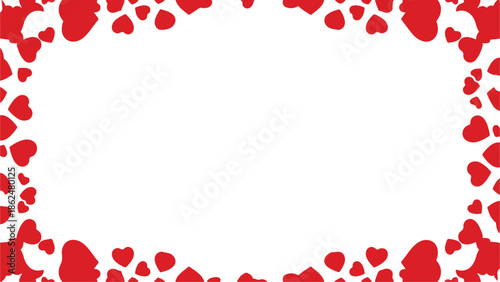 Valentine's day theme with red hearts border on white background for love and romance greeting cards or invitations