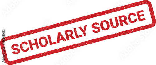 Distressed red scholarly source rubber stamp graphic for educational document verification purposes