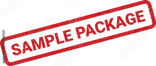 Distressed rubber stamp displaying SAMPLE PACKAGE text indicating product status for business documentation and delivery tracking paperwork