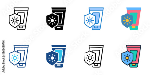 Sunscreen icons set multiple style collection. Editable stroke 
