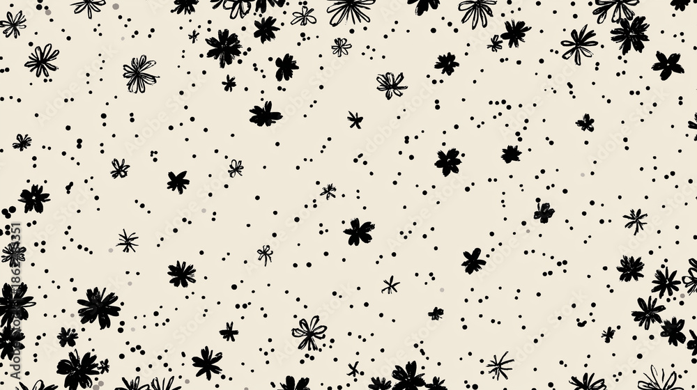 Obraz premium Beautiful hand drawn floral background with scattered dots. Perfect for spring designs, wedding invitations, greeting cards, and feminine concepts.