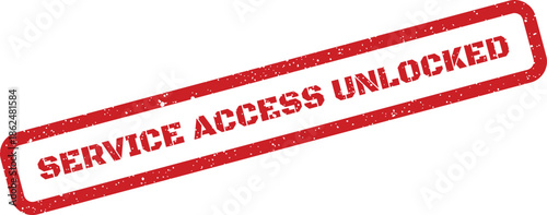 Grunge red service access unlocked rubber stamp indicating successful authorization and granted permission for system entry
