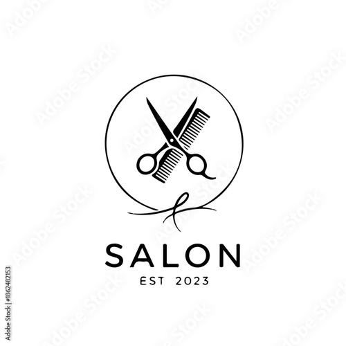 Salon Logo with Scissors and Comb in Circle