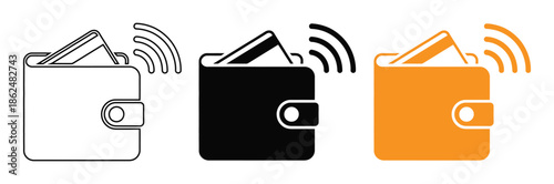Contactless payment wallet icons in black, white, and orange,Wallet icon logo design. wallet sign and symbol,Wallet Icon in trendy flat style isolated on white background