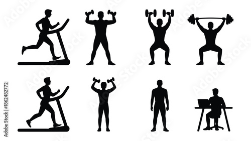 Silhouetted Fitness Transformation Concept, Showing Before and After Figures of Fat and Slim People, Representing Exercise, Weight Loss, Wellness, and Health Design, Vector Illustration