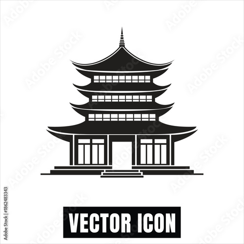 Traditional Pagoda building silhouette, ancient Asian architecture, flat design vector illustration