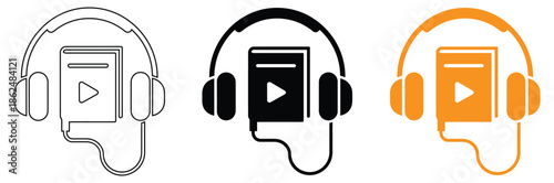 Colorful headphones with play buttons for audio and video streaming,Headphones Play Button Icons Vector Design Illustration Set,loudspeaker headset icon vector illustration