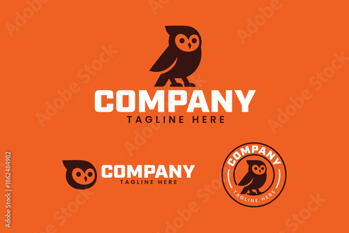 Owl bird animal modern logo design set for business and corporate. Owl nocturnal minimalist badge logo design for technology. Wisdom avian head simple logo design for professional brand