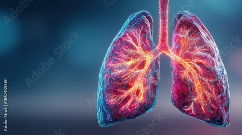 Abstract Lungs with red human bronchial tree structure. Lungs anatomy,left and right bronchus, bronchioles,Medicine cure tuberculosis, pneumonia, asthma. Abstract health care medical concept.