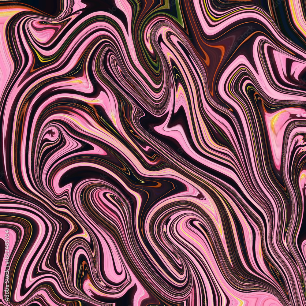Fototapeta premium Bold abstract, fluid, pattern, texture, background with pink and black psychedelic marble swirls, dynamic motion and high contrast design.