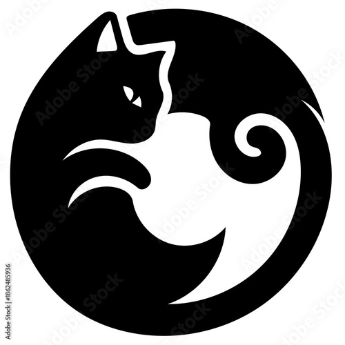 Yin Yang cat symbol with black and white feline design