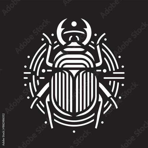 Vector illustration of a black beer mug with a black and white shield logo featuring a stylized spider silhouette tattoo design for a nature icon or animal symbol