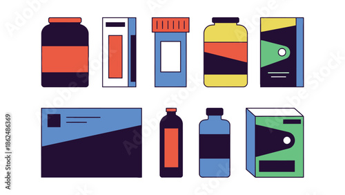 A collection of various medicine bottles and boxes are displayed.