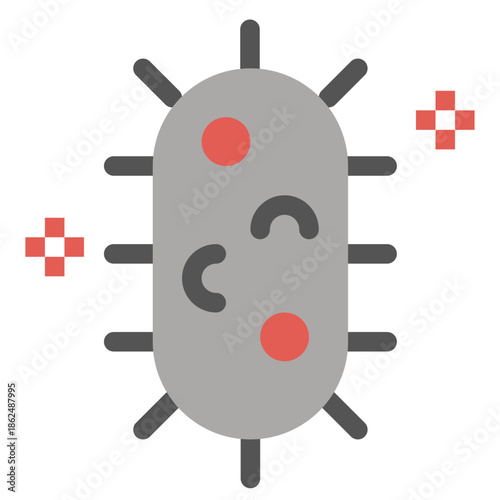 Bacterial Icon: An isolated, stylized illustration of a bacterium showcases its microscopic structure. 