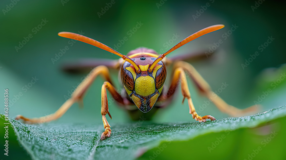 Fototapeta premium Ultra Detailed Macro Wasp On Leaf
