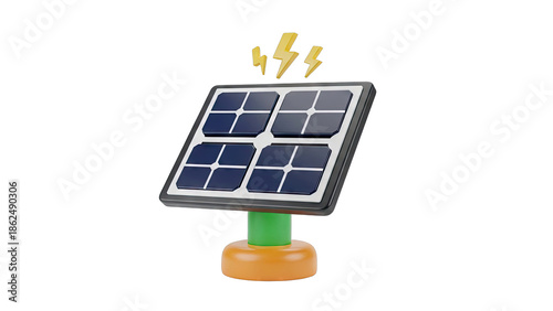 3D Solar Panel Icon with Lightning Bolt Symbol