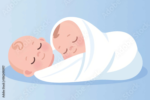 Illustration Of Twin Babies Sleeping With One Blanket Used Together Vector Design Template