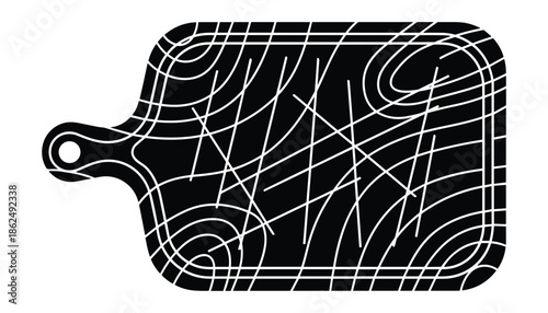 Chopping board black shape vector design with lines and scratches for food preparation art 100