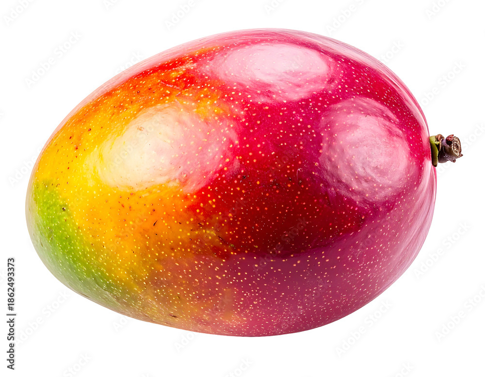 Fototapeta premium Glossy mango with vibrant hues, isolated on a black background