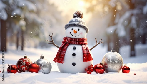 Generated imageOriginal name(s): Snowman With Baubles On Snow.