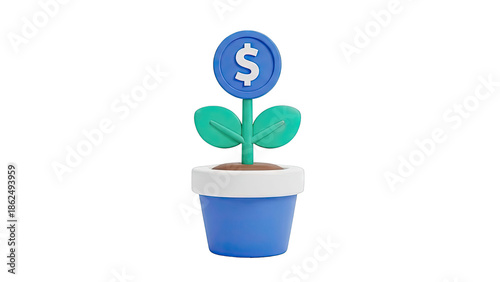 3D Illustration of a Dollar Sign Plant Growing in a Pot