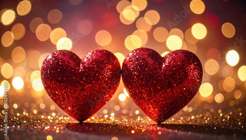Generated imageTwo Red Hearts In Shiny Background - Valentine's Day