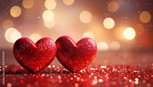 Generated imageTwo Red Hearts In Shiny Background - Valentine's Day