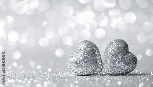 Generated image Valentines Card - Two Shiny Hearts On Silver Background