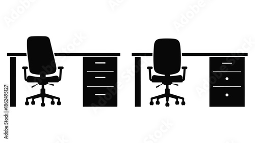 Office desks with chairs and filing cabinets